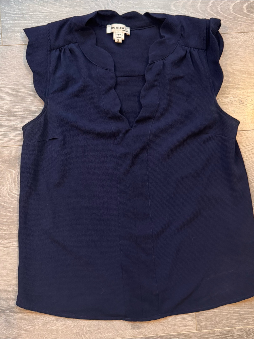 Monteau Los Angeles Navy Blue Ruffle Sleeve Blouse Top - Size S
